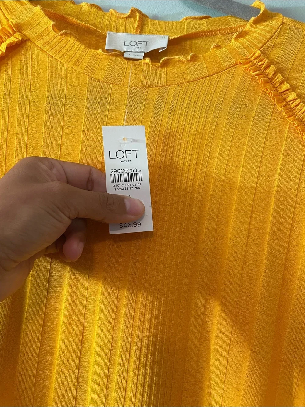 Loft Mustard Yellow Ribbed Short Sleeve Top